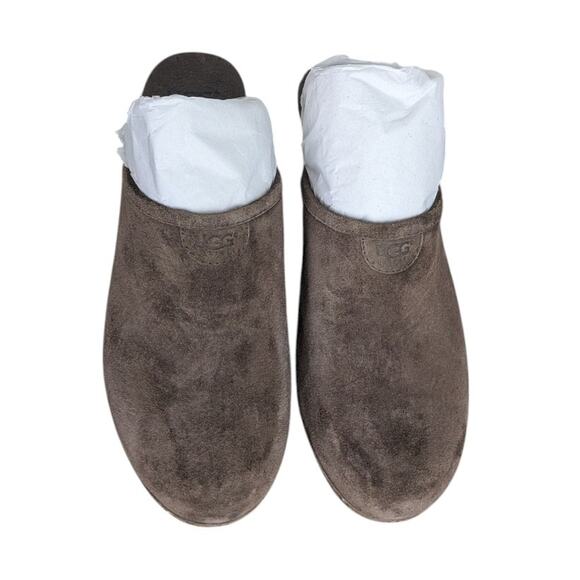 UGG Australia Abbie Clogs Mules Dark Brown Suede Wooden Platform 9 - Picture 4 of 11